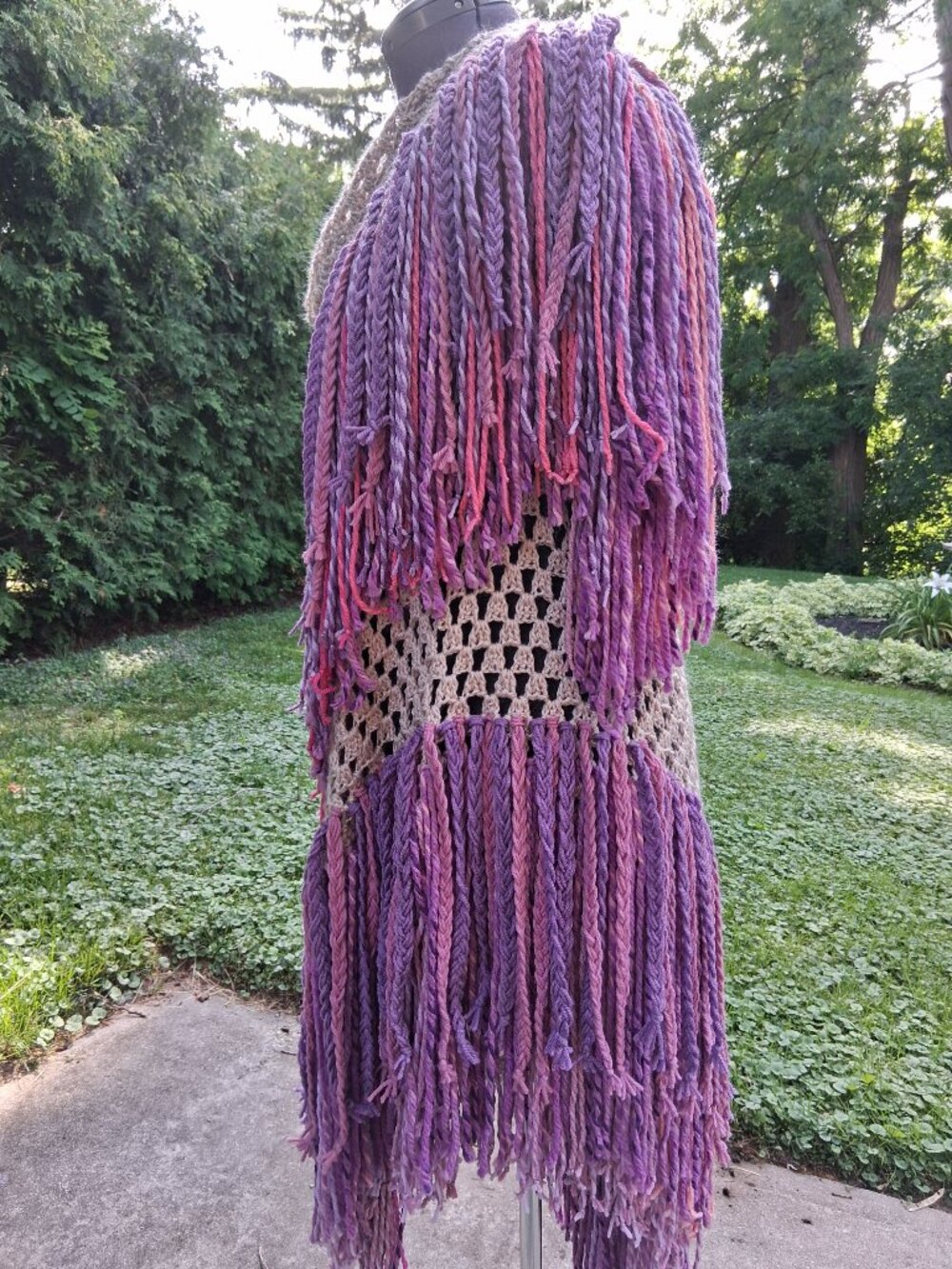 Boho Beige Multi colors Purple pink Bulky Double Braided Fringe Shawl O/S - Picture 5 of 12